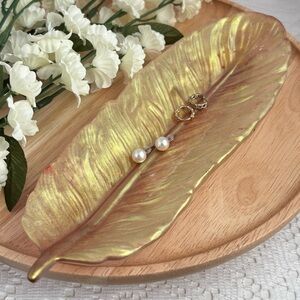 Handmade Champagne Gold Feather Dish